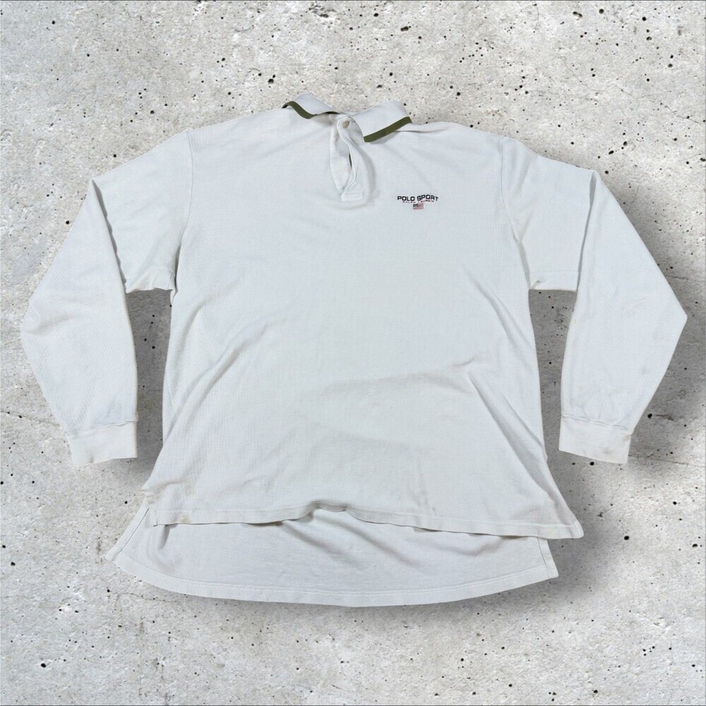 VTG Polo Sport Ralph Lauren Waffle Knit Polo Shirt 90s Mens XL White Flag L/S